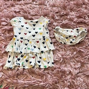 Gymboree 3-6 months off white dress with colored hearts & matching bloomers.